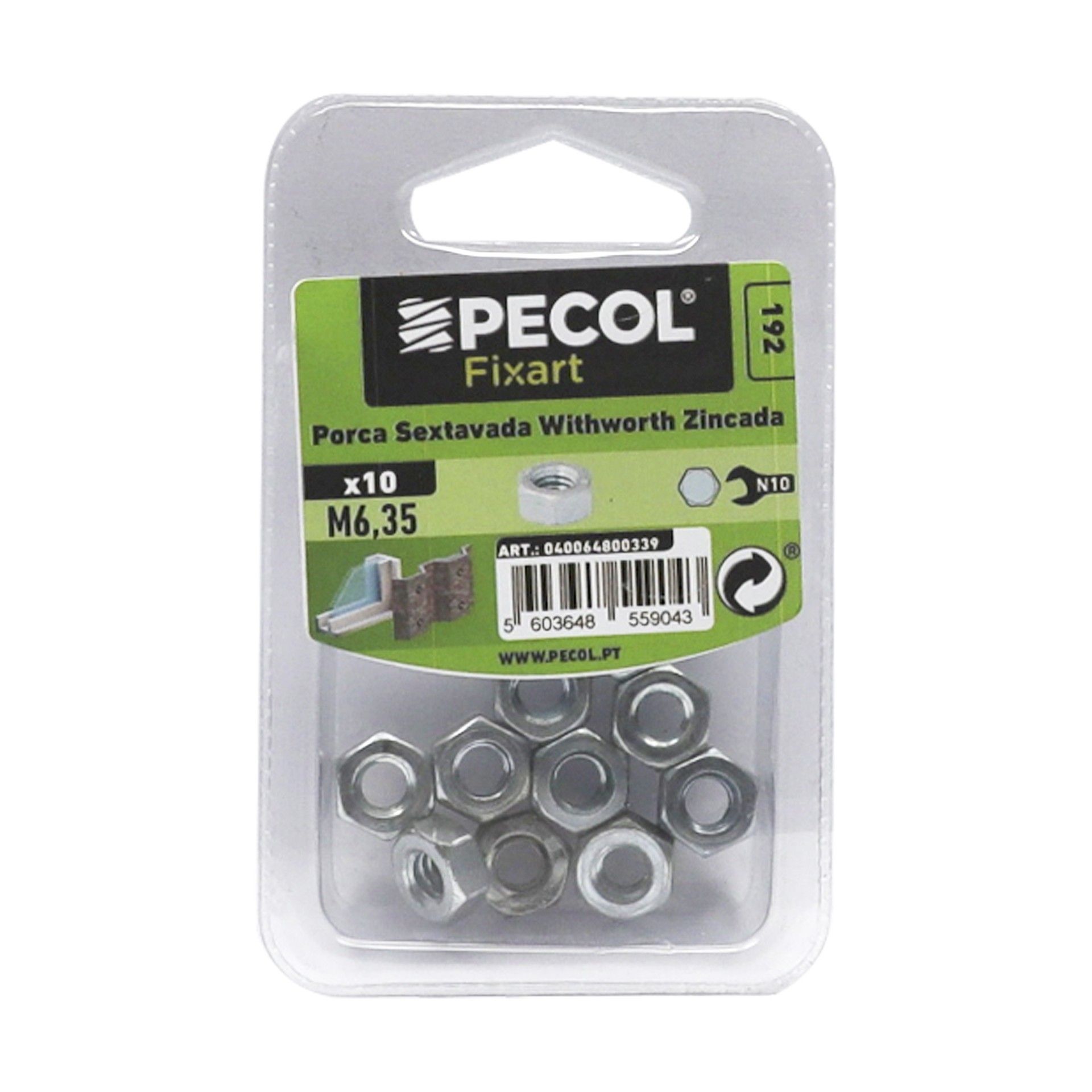 Porca Sextavado Rosca Ww M6,35 Aço Zn Bl 10