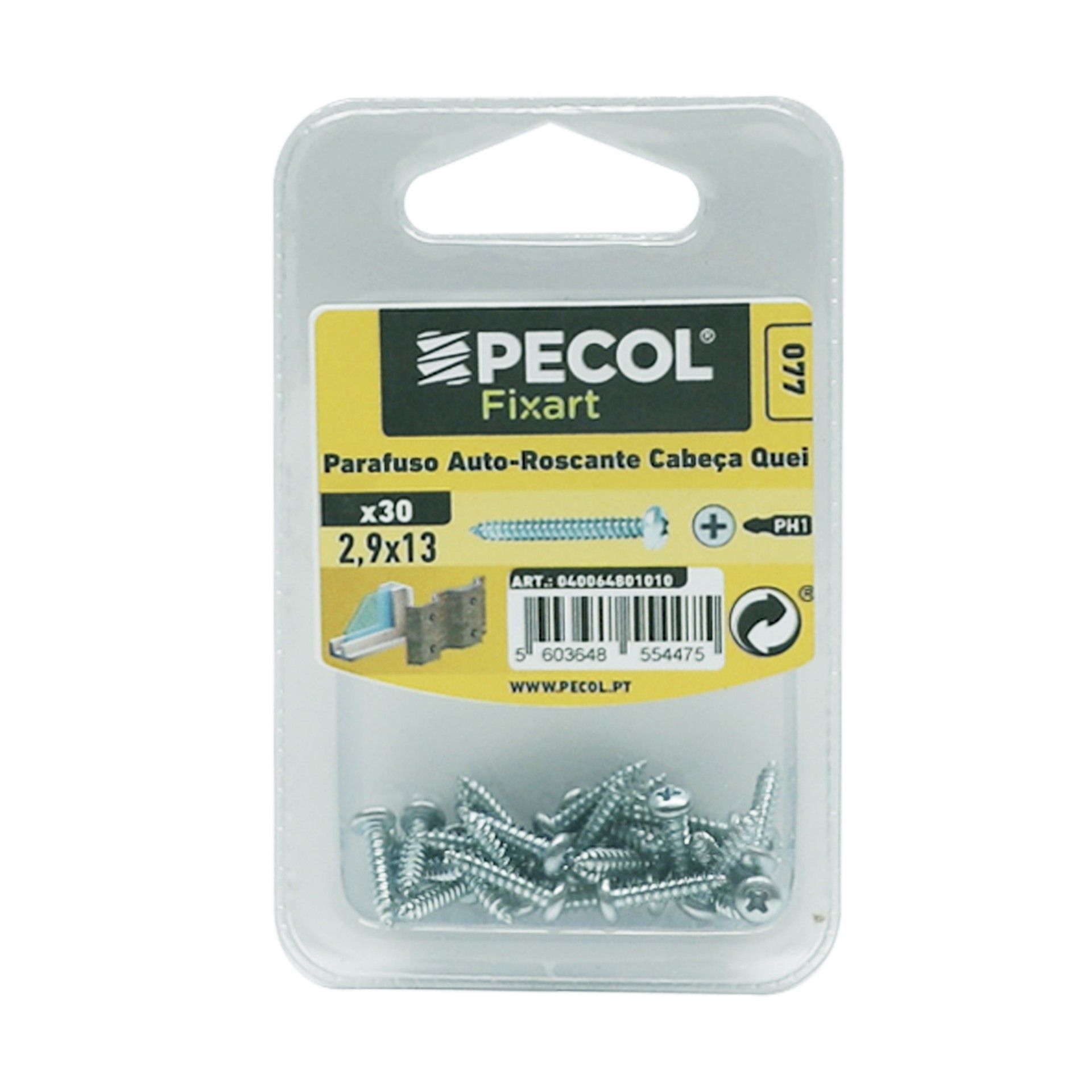 Parafuso Autoroscante Cabeça Q. Ph 2,9x13 Aço Zn Bl 30