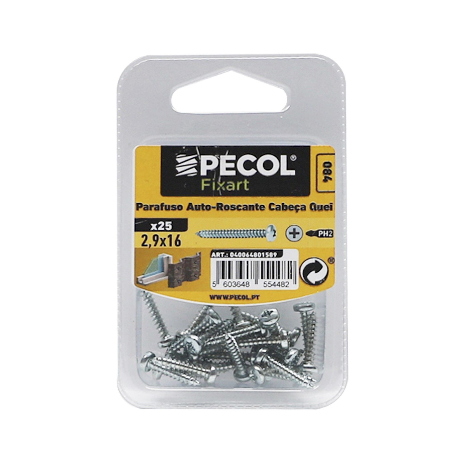 Parafuso Autoroscante Cabeça Q. Ph 2,9x16 Aço Zn Bl 25