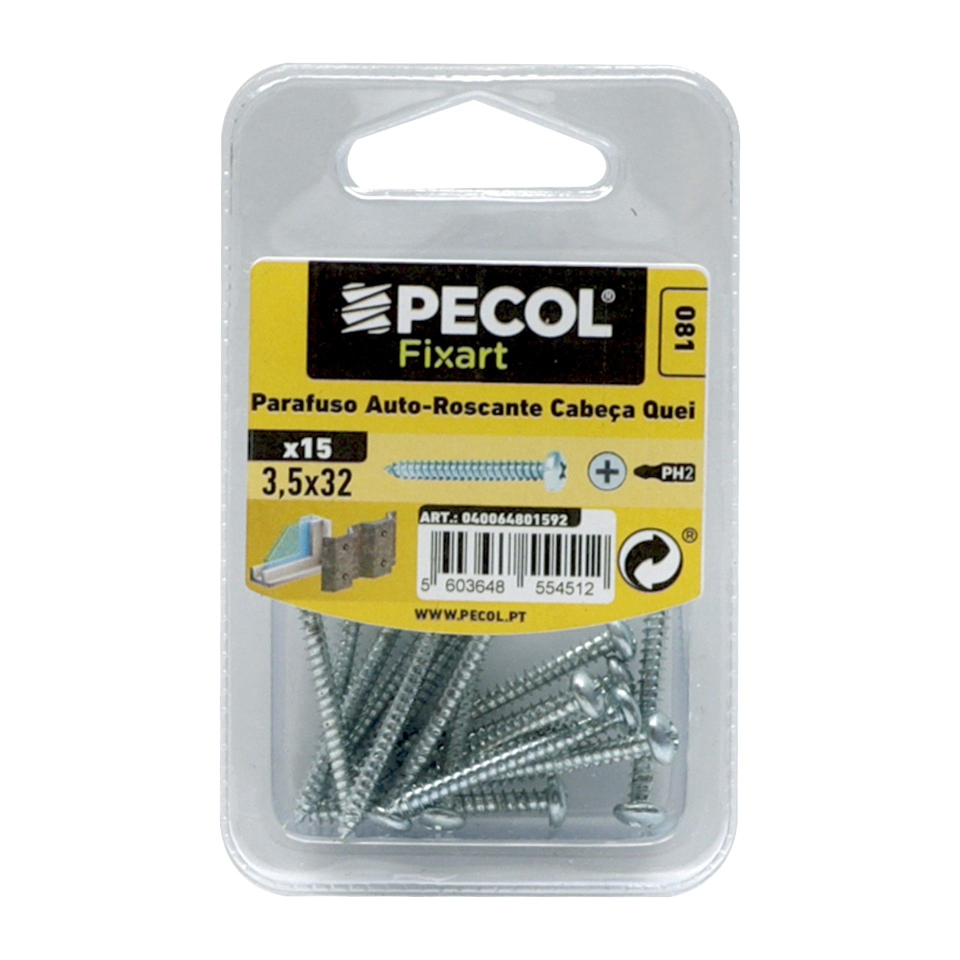 Parafuso Autoroscante Cabeça Q. Ph 3,5x32 Aço Zn Bl 15