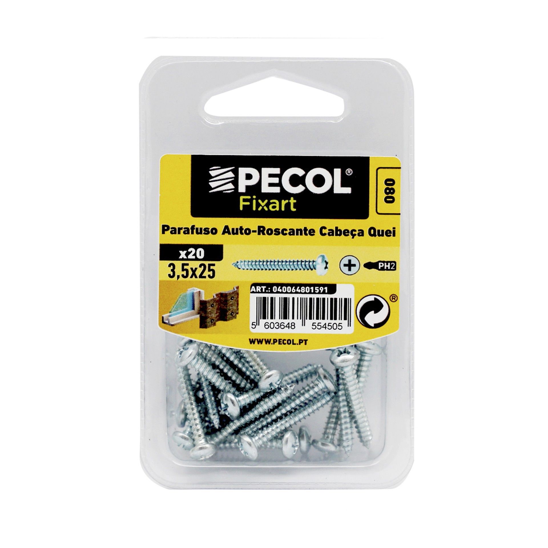 Parafuso Autoroscante Cabeça Q. Ph 3,5x25 Aço Zn Bl 20