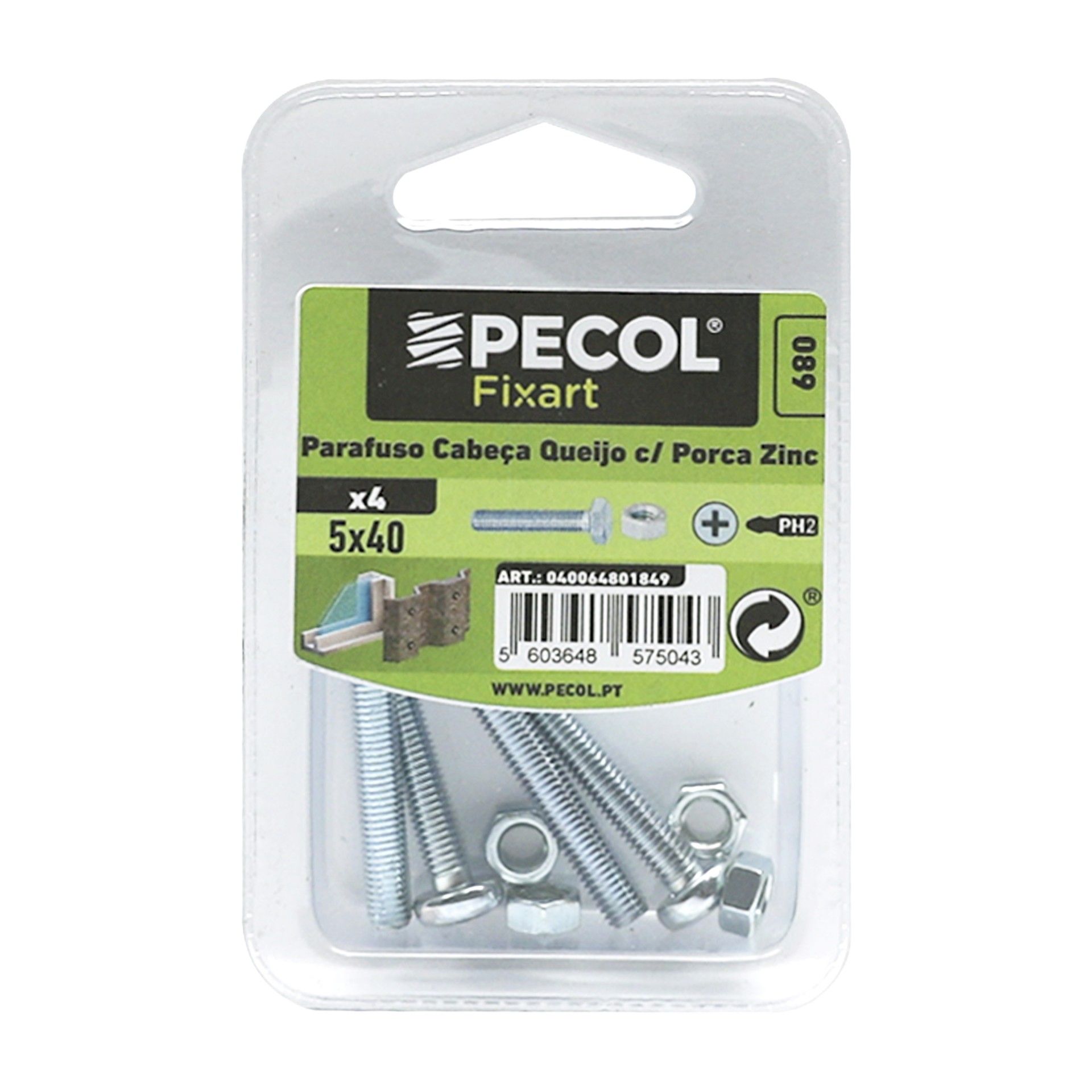 Parafuso Cabeça Q.M5x40 + Porca Zn Bl 8