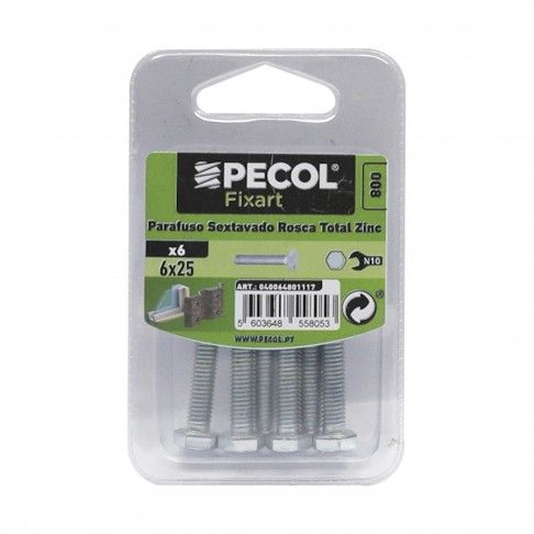 Parafuso Sextavado Rosca Total 6.8 M6x25 Zn Bl 6 Parafuso Sextavado Rosca Total 6.8 M6x25 Zn Bl 6