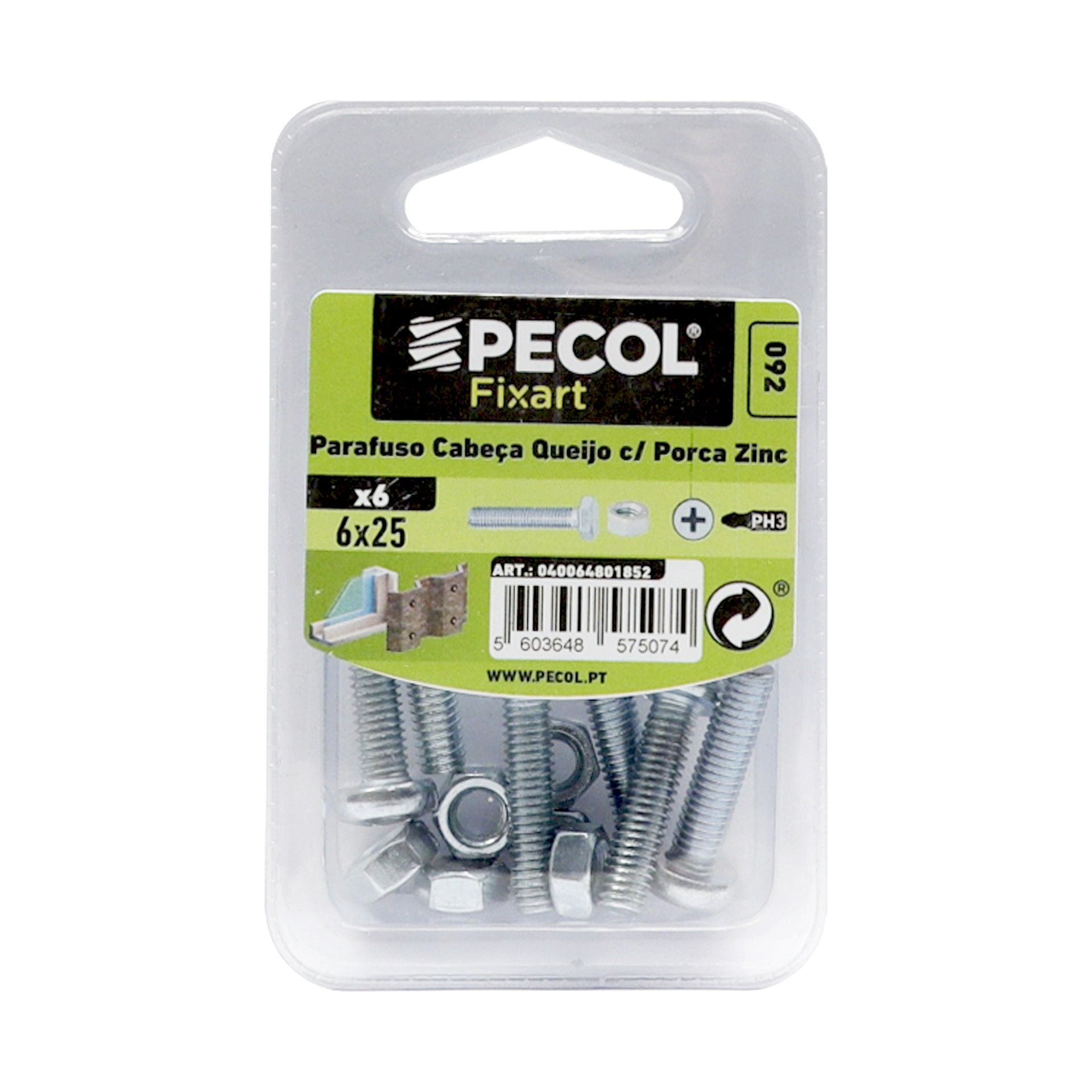 Parafuso Cabeça Queijo M6x25 + Porca Zn Bl 12