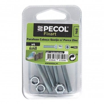Parafuso Cabe�a Queijo M6x40 + Porca Zn Bl 8