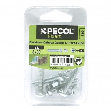Parafuso cabe�a Q.  M6x30 + Porca Zn Bl 8