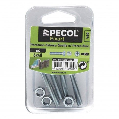 Parafuso Cabe�a Queijo M6x40 + Porca Zn Bl 8