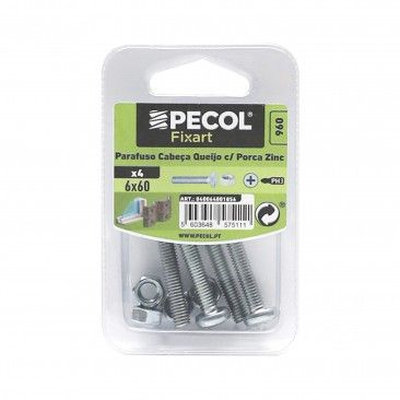 Parafuso Cabe�a Queijo M6x60 + Porca Zn Bl 8