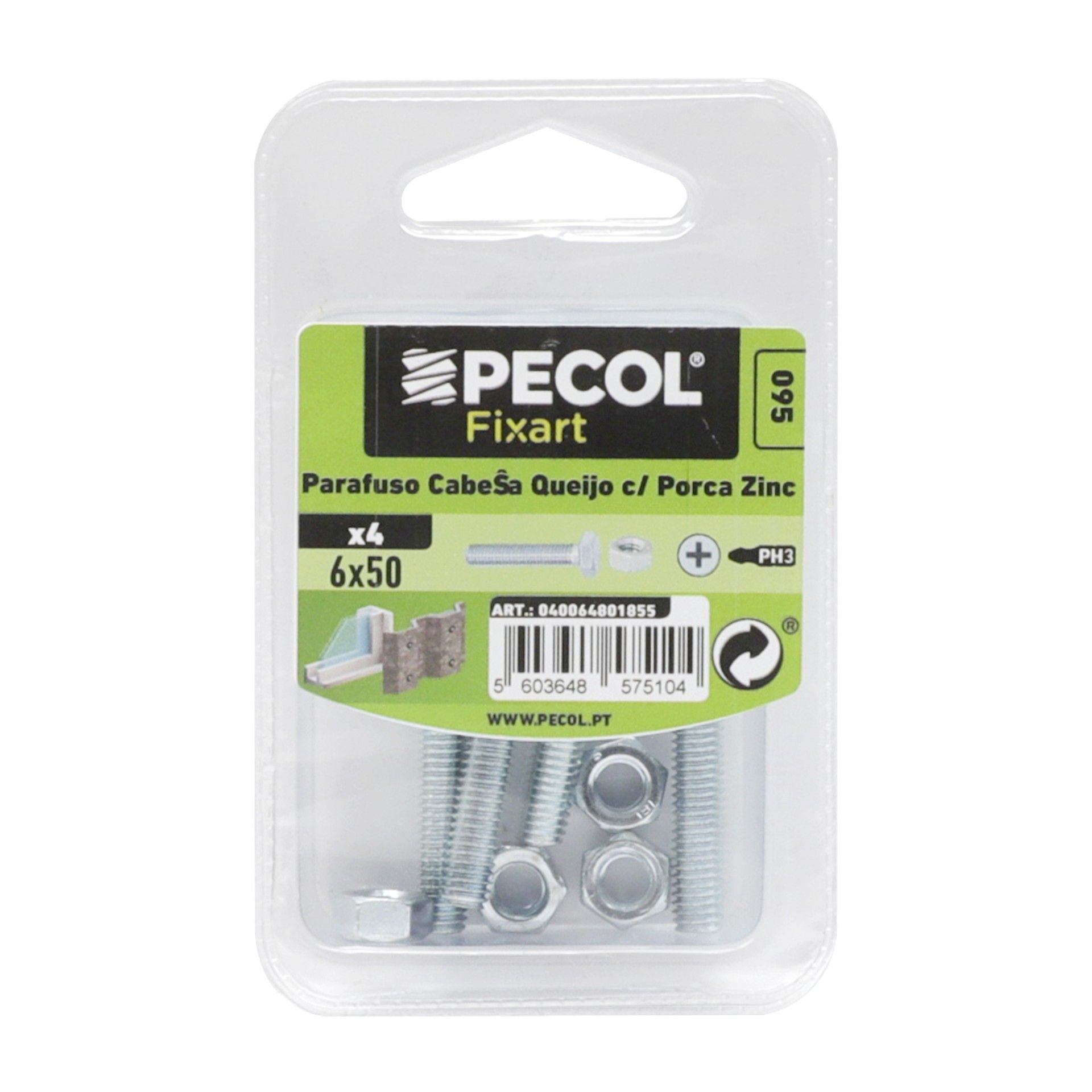 Parafuso Cabeça Queijo M6x50 + Porca Zn Bl 8