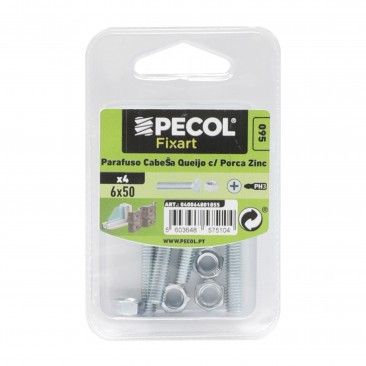 Parafuso Cabe�a Queijo M6x50 + Porca Zn Bl 8