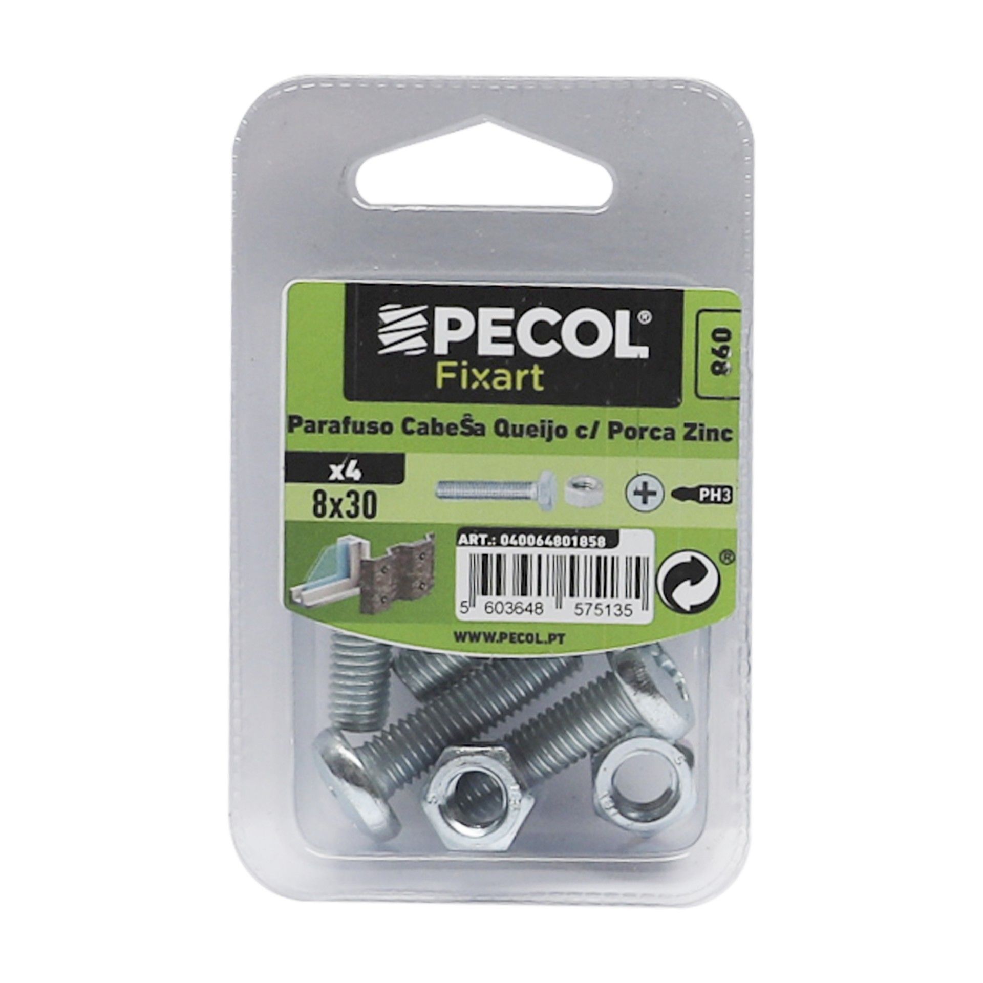 Parafuso Cabeça Q. M8x30 + Porca Zn Bl 8