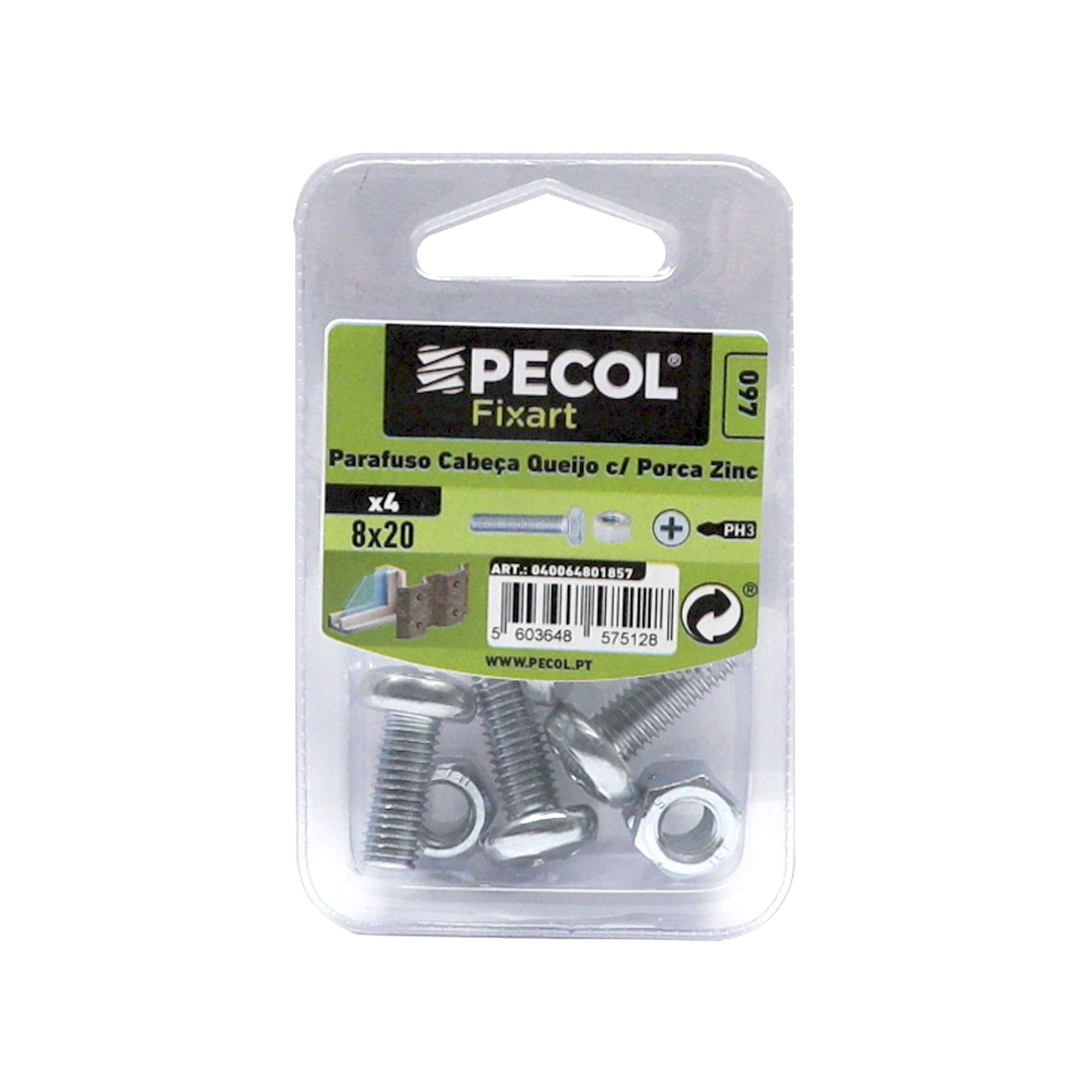 Parafuso Cabeça Q. M8x20 + Porca Zn Bl 8