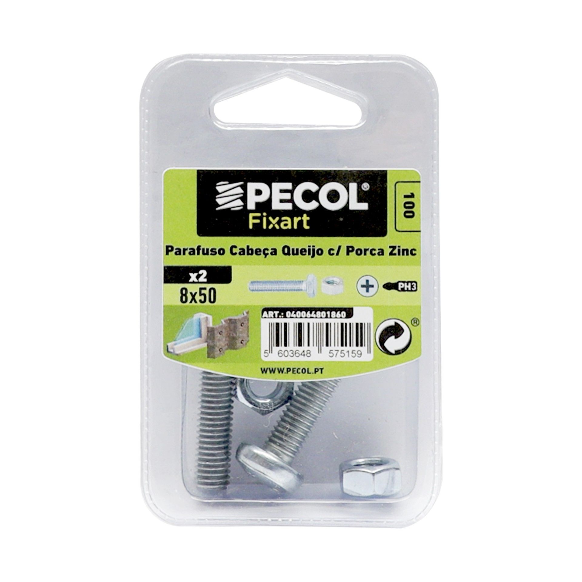 Parafuso Cabeça Queijo M8x50 + Porca Zn Bl 4