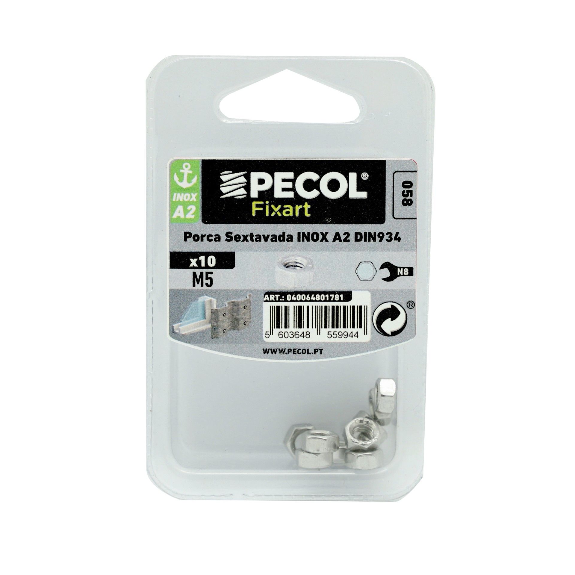 Porca Sextavada A2 M5 Inox Bl 10