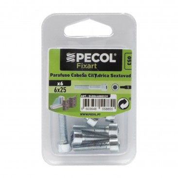 Parafuso Cabe�a Cilindrica Sextavada Int M6x25 A�o Zn Bl 6