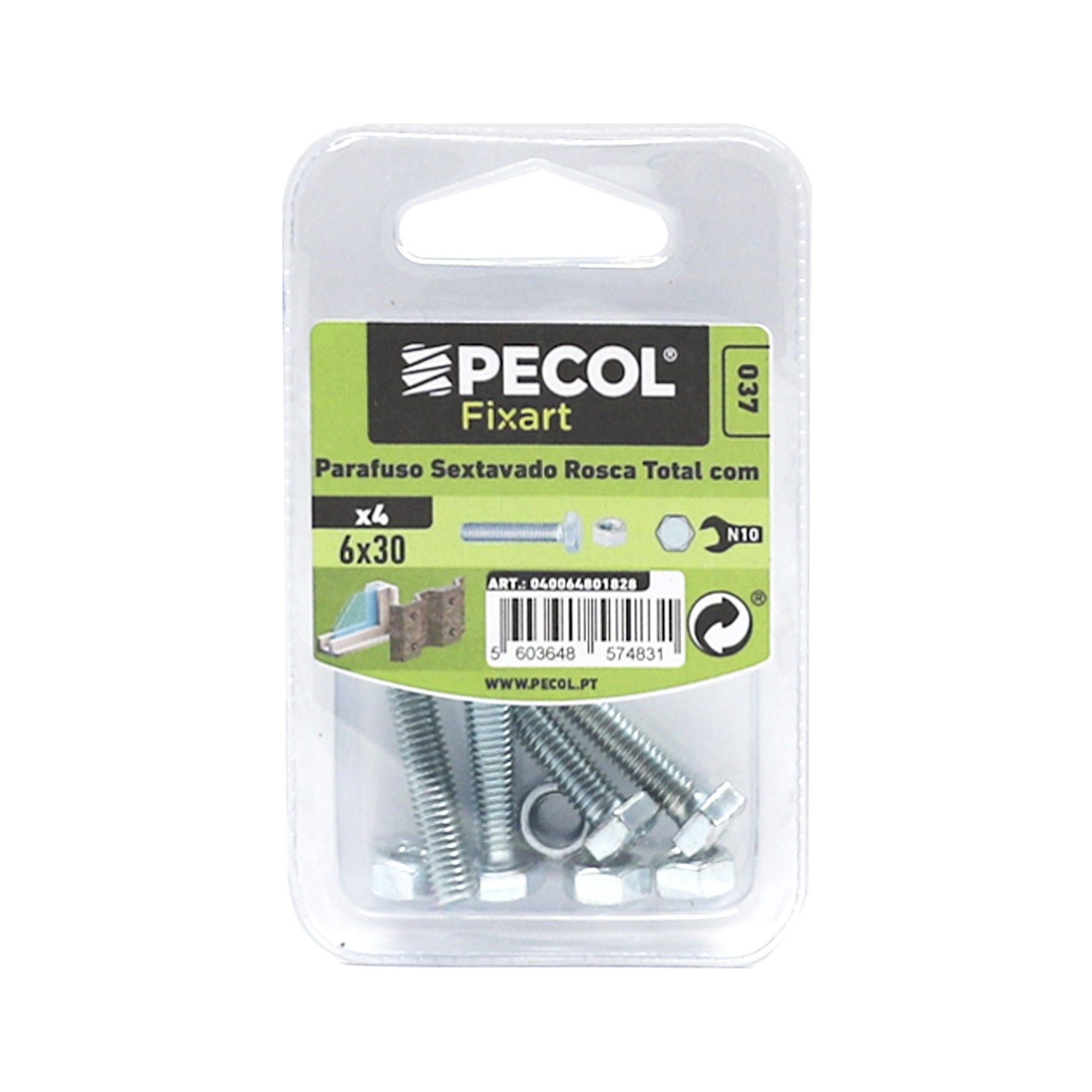 Parafuso Sextavado M6x30 + Porca Zn Bl 8