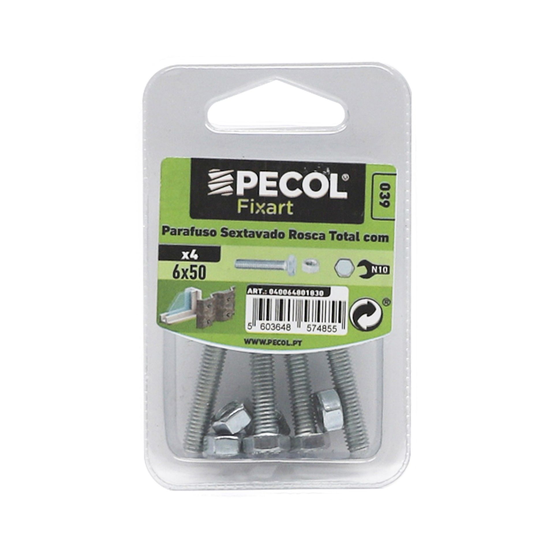 Parafuso Sextavado M6x50 + Porca Zn Bl 8