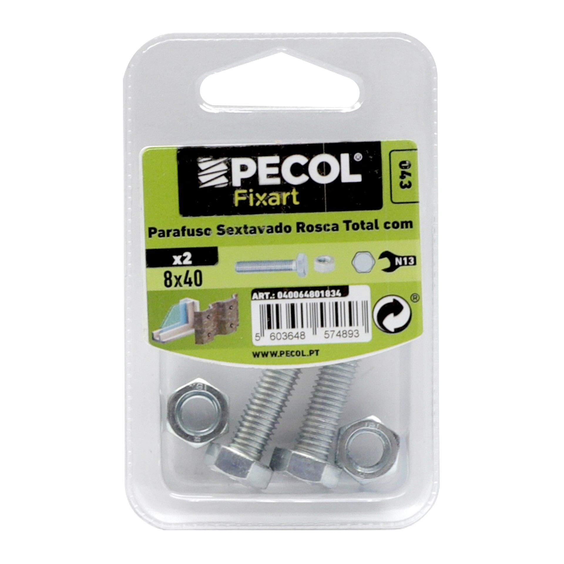 Parafuso Sextavado M8x40 + Porca Zn Bl 4