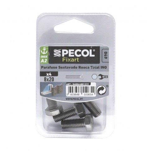 Parafuso Sextavado Rosca Total A2 M8x20 Inox Bl 6 Parafuso Sextavado Rosca Total A2 M8x20 Inox Bl 6