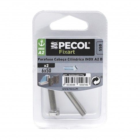 Parafuso Cabeça Cilindrica Fnd A2 M6x50 Inox Bl 2 Parafuso Cabeça Cilindrica Fnd A2 M6x50 Inox Bl 2