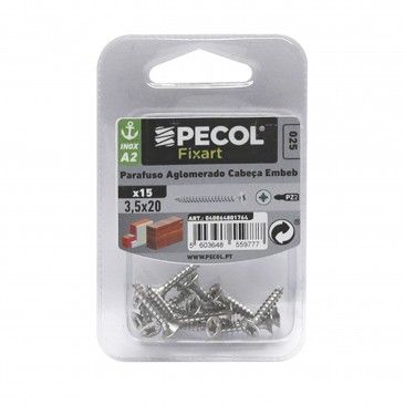 Parafuso Aglomerado Cabe�a Embutir Pz A2 3,5x20 Inox Bl 15