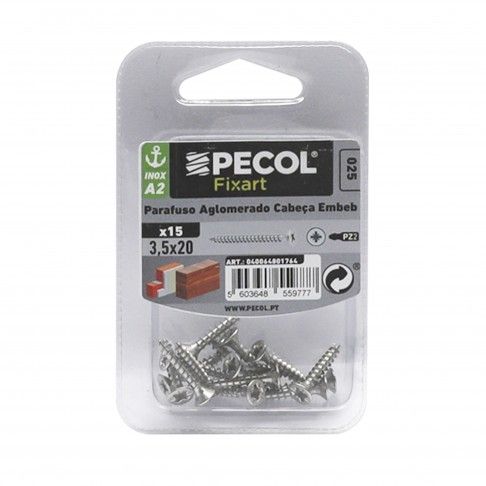 Parafuso Aglomerado Cabe�a Embutir Pz A2 3,5x20 Inox Bl 15
