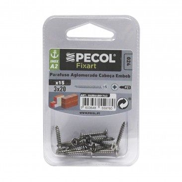Parafuso aglomerado Cabe�a Embeber Pz A2 3x20 Inox Bl 15