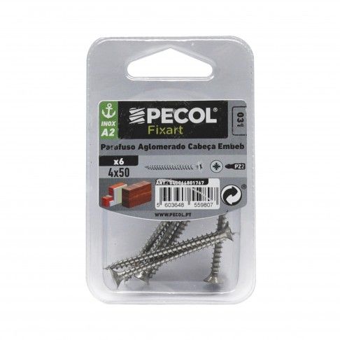 Parafuso Aglomerado Cabe�a Embeber Pz A2 4x50 Inox Bl 6