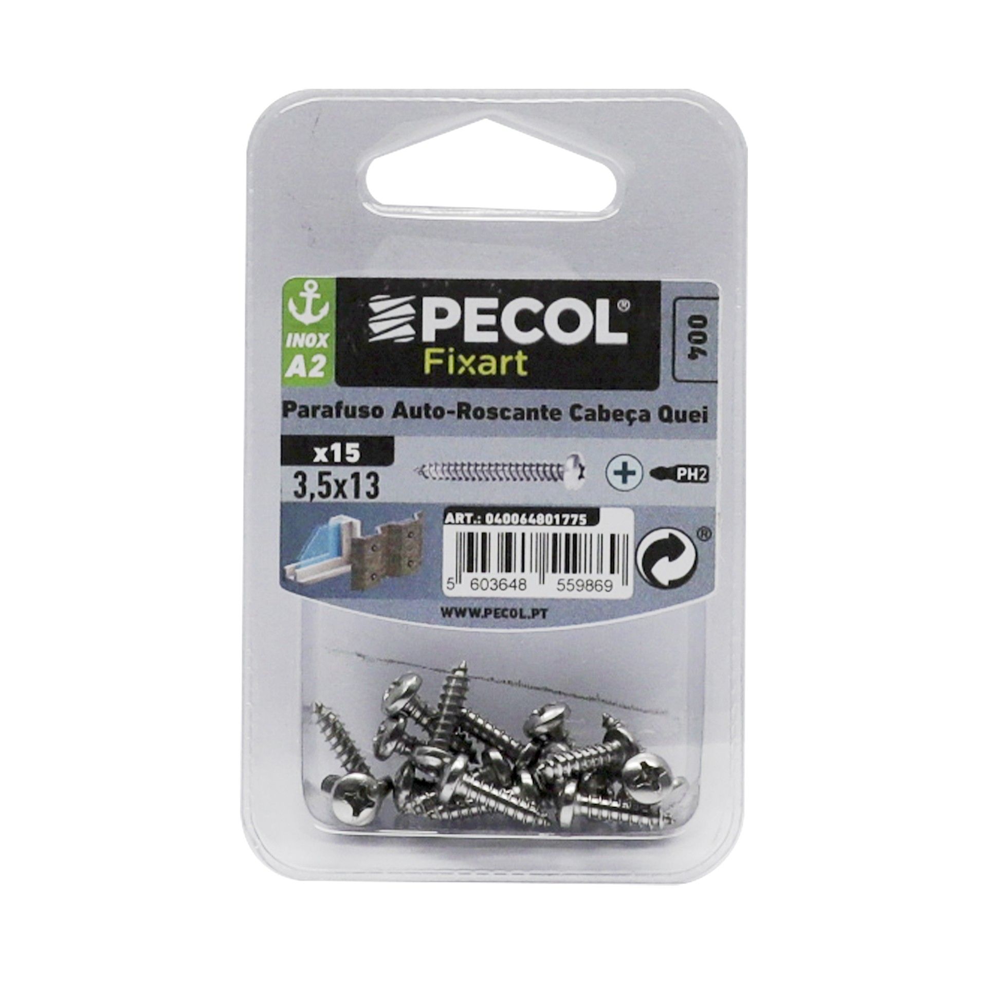 Parafuso Auto Roscante Cabeça Queijo Ph A2 6x12,70 Inox Bl15