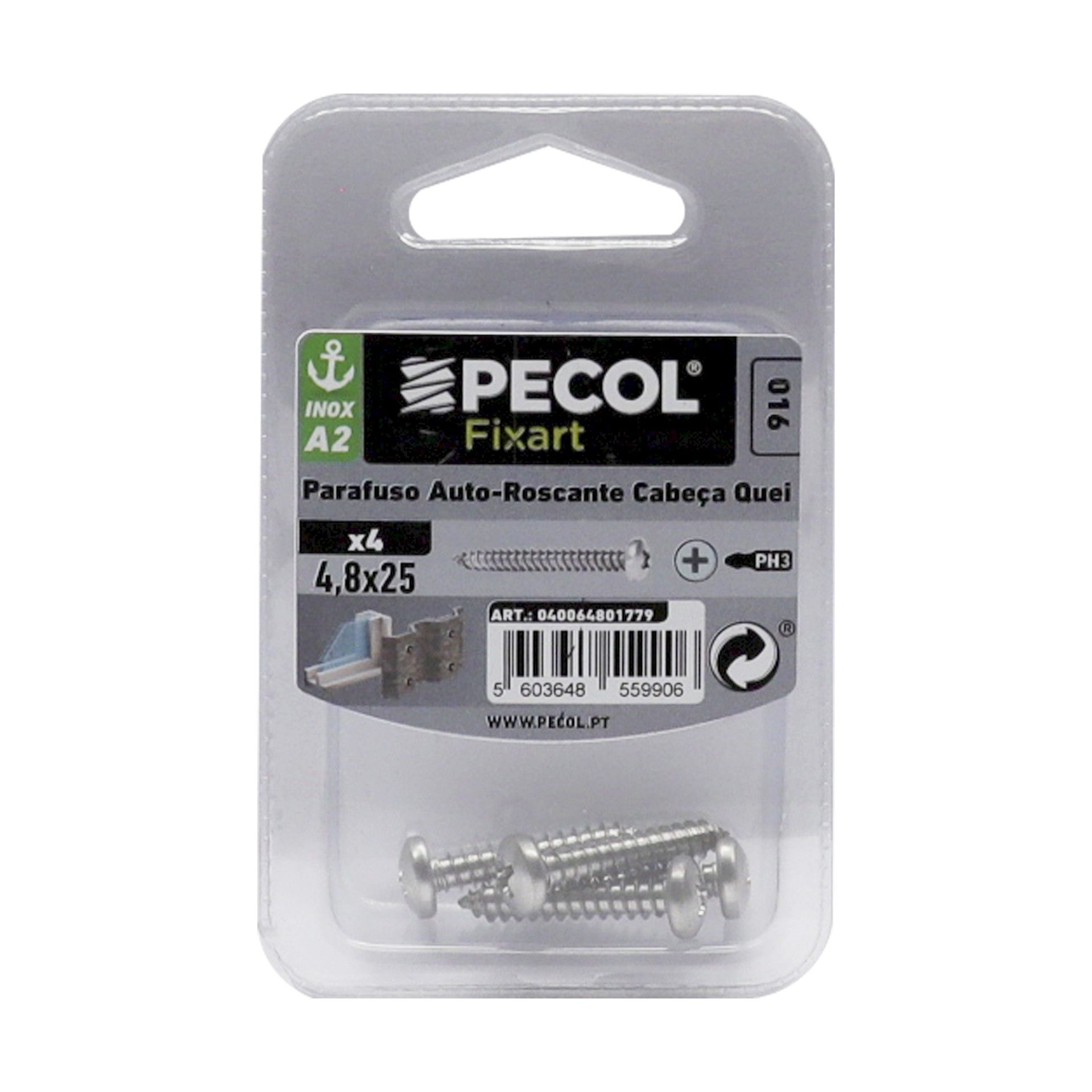 Parafuso Auto Roscante Cabeça Queijo Ph A2 10x25 Inox Bl 4
