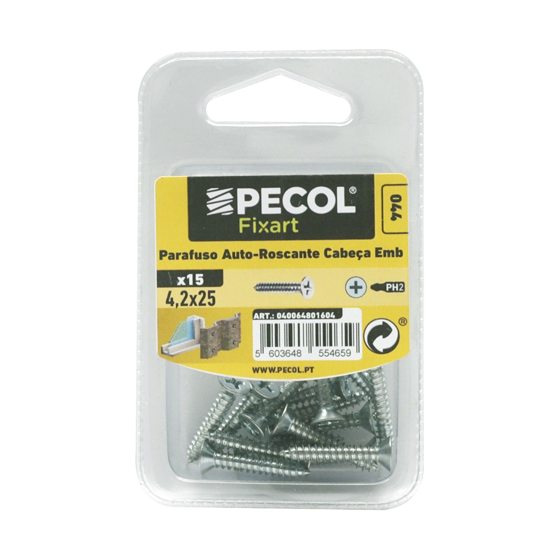 Parafuso Autoroscante Cabeça Embeber Ph 4,2x25 Aço Zn Bl15