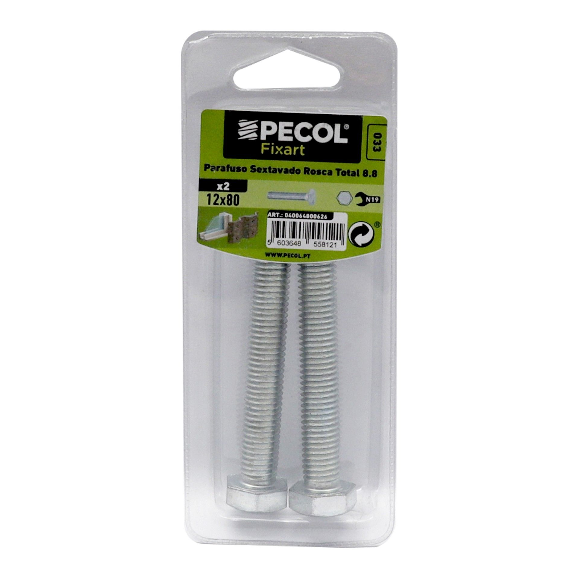 Parafuso Sextavado Rosca Total 8.8 M12x80 Aço P.Abl2