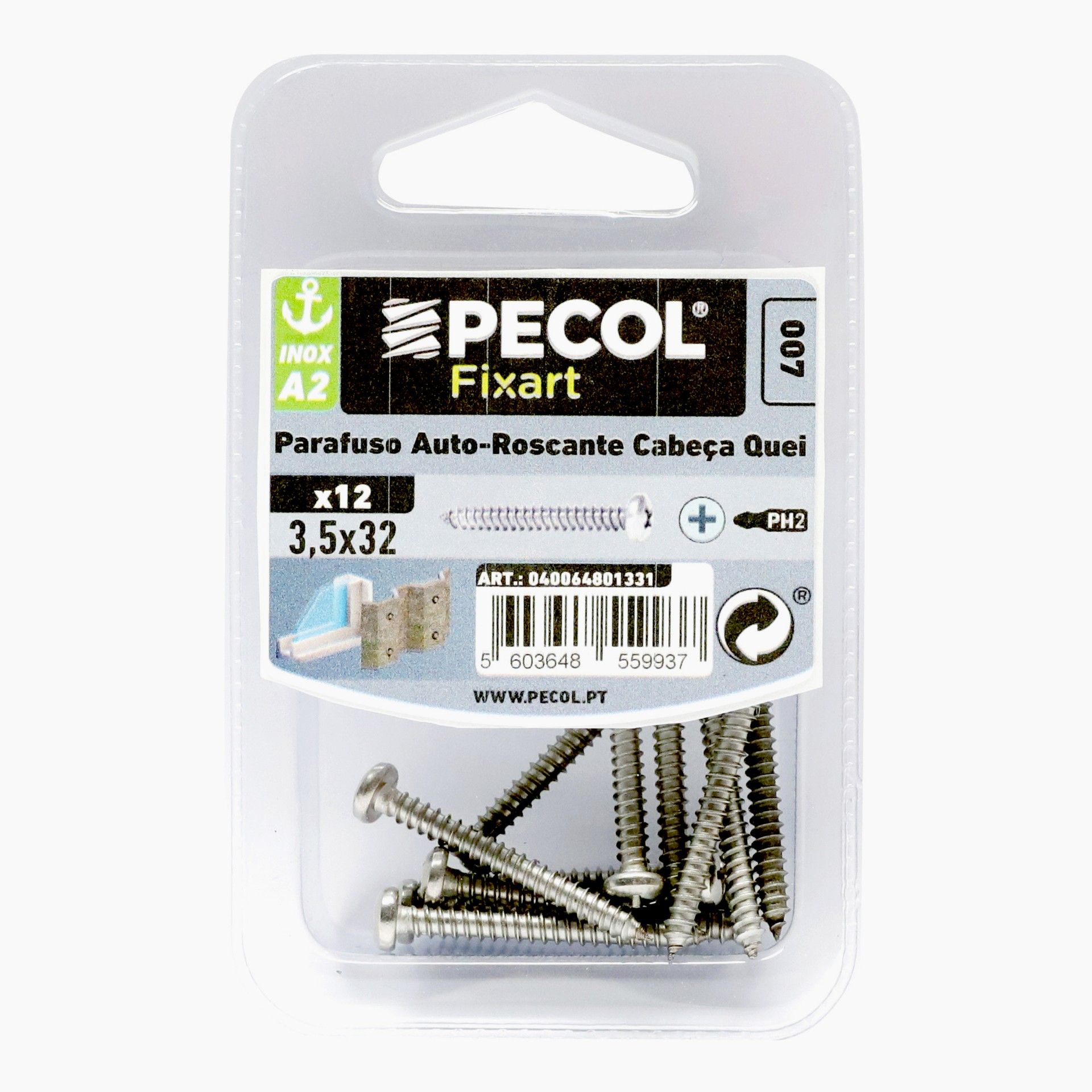 Parafuso Auto Roscante Cabeça Q. Ph A2 6x32 Inox Bl 12