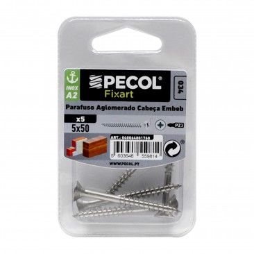 Parafuso Aglomerado Cabe�a Embeber Pz A2 5x50 Inox Bl 10