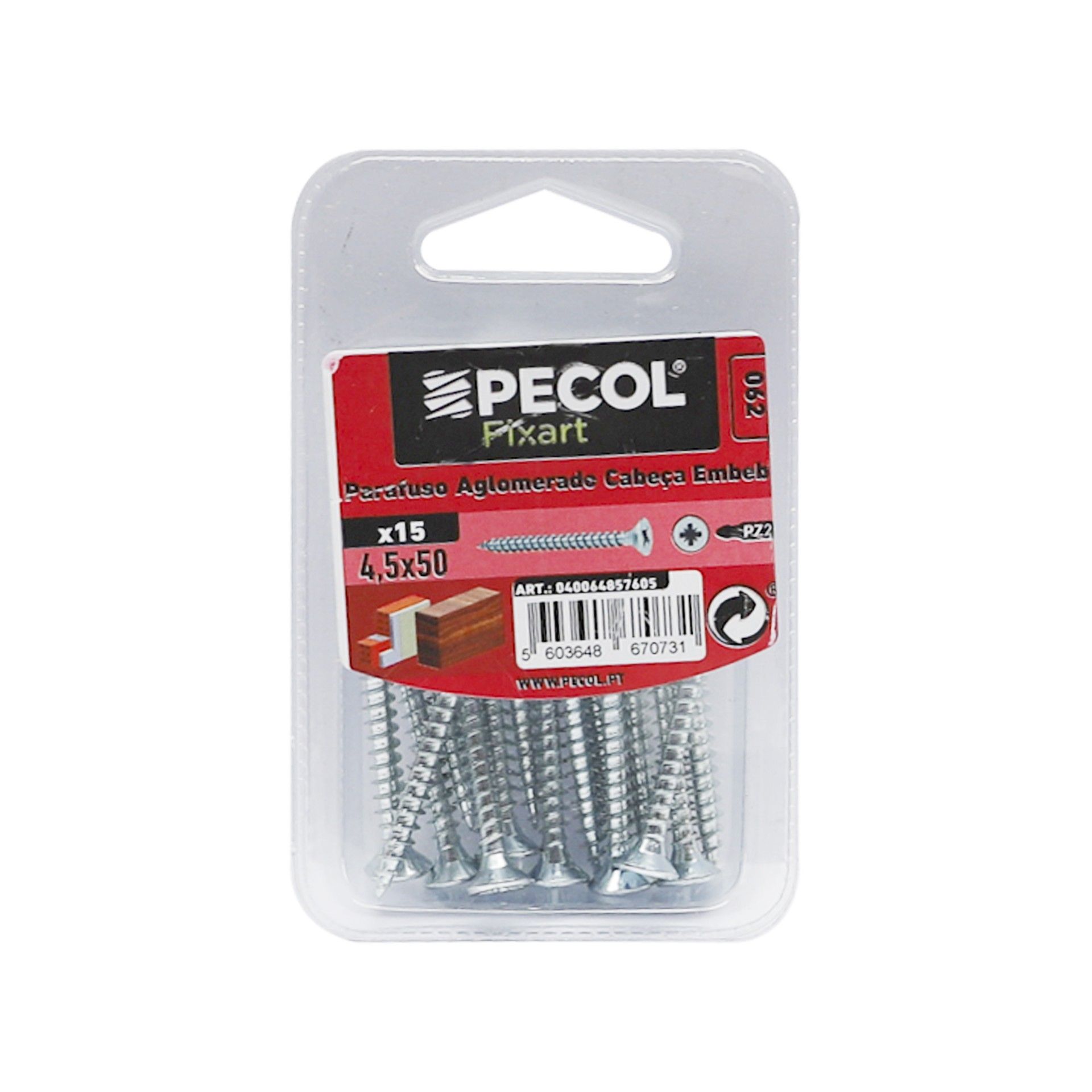 Parafuso Aglomerado Cabeça Embeber Pz Pc.202 4,5x50 Zn 15un