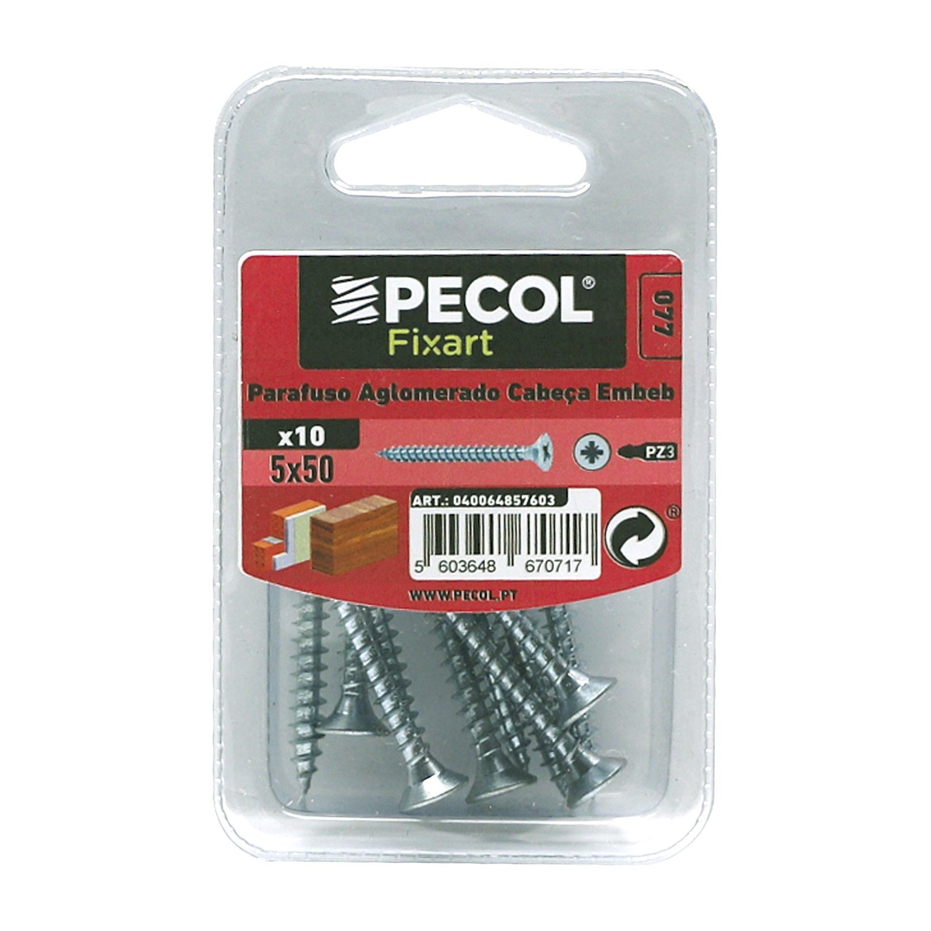 Parafuso Aglomerado Cabeça Emb Pz Zn 5x50 Bl 10