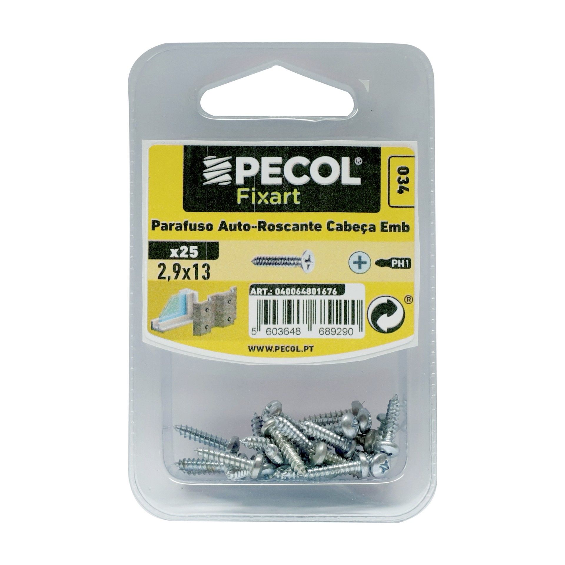 Parafuso P/Chapa Cabeça Embeber Aço Zn 2,9x13 Bl 25