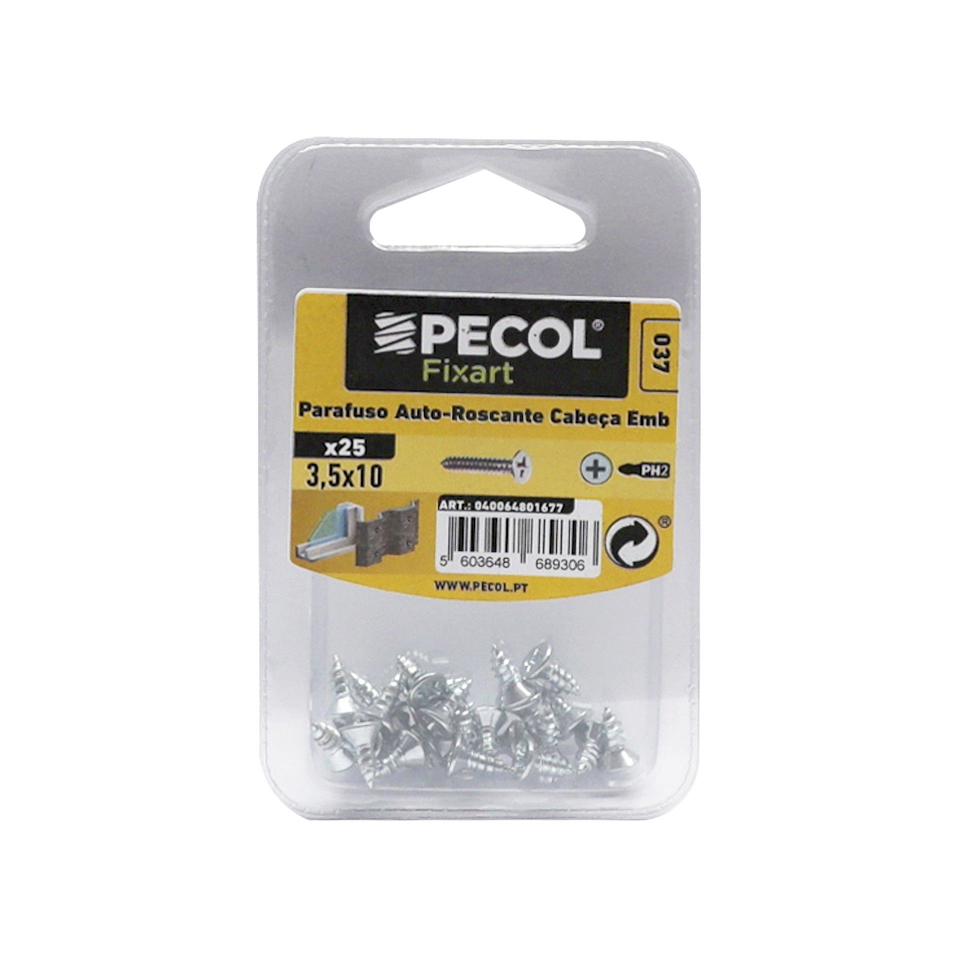 Parafuso P/Chapa Cabeça Embeber Aço Zn 3,5x10 Bl 25