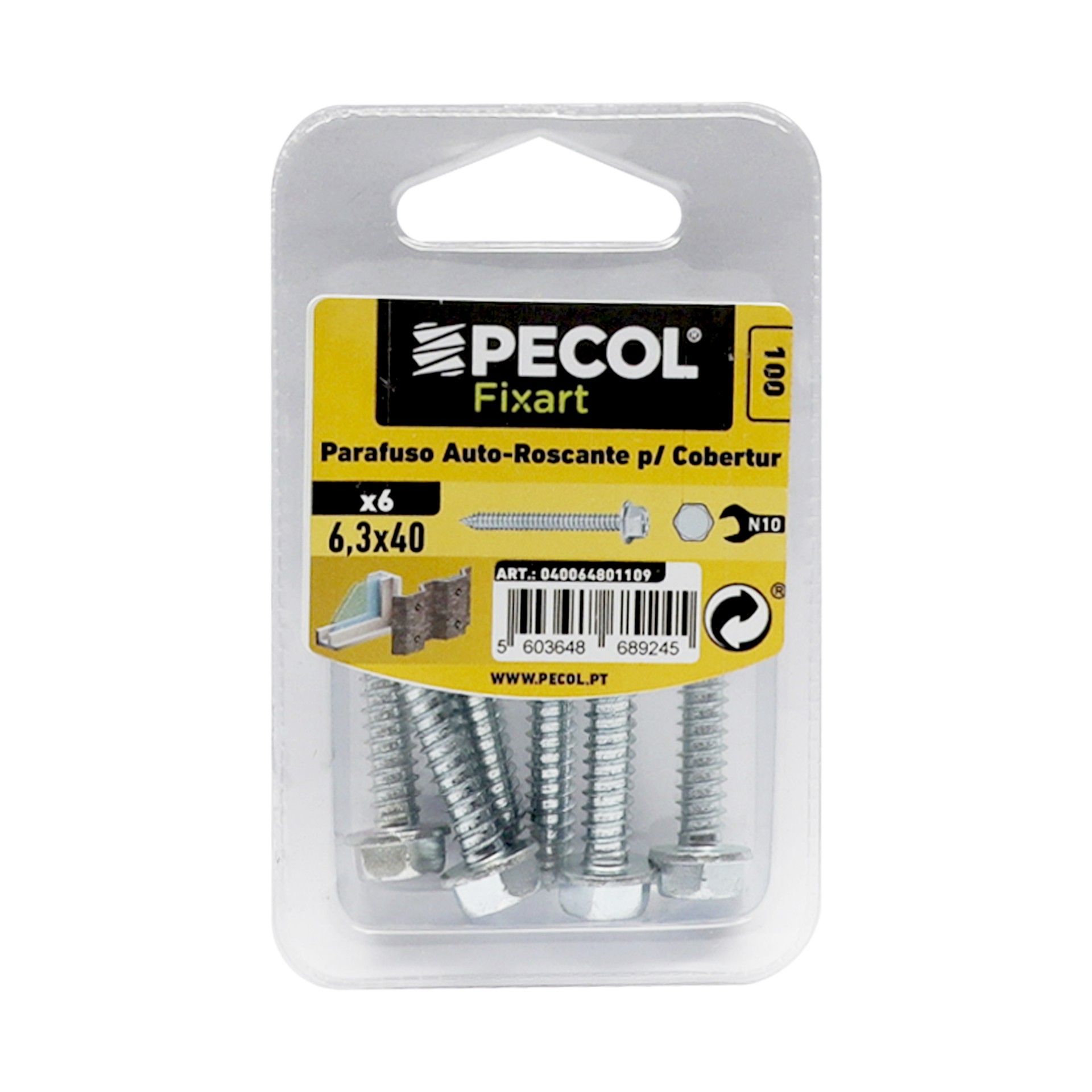 Parafuso P/Cobertura Aço Zincado 6,3x40 Bl 6