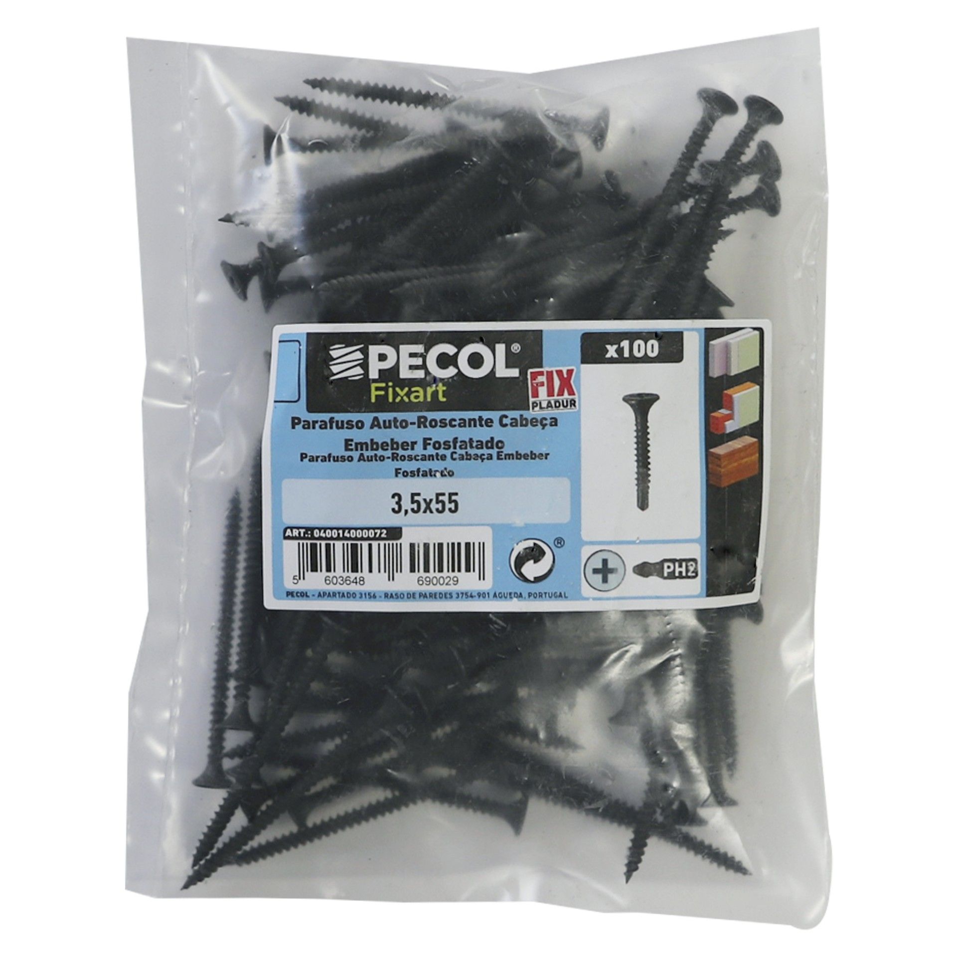 Parafuso Cabeça Embeber Ph Aço Fosf 3,5x55 - Saco 100
