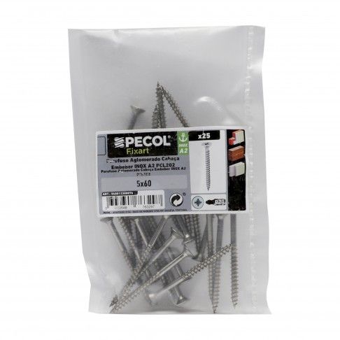 Parafuso Aglomerado cabeça Embeber Pz Inox 5x60 25un Parafuso Aglomerado cabeça Embeber Pz Inox 5x60 25un