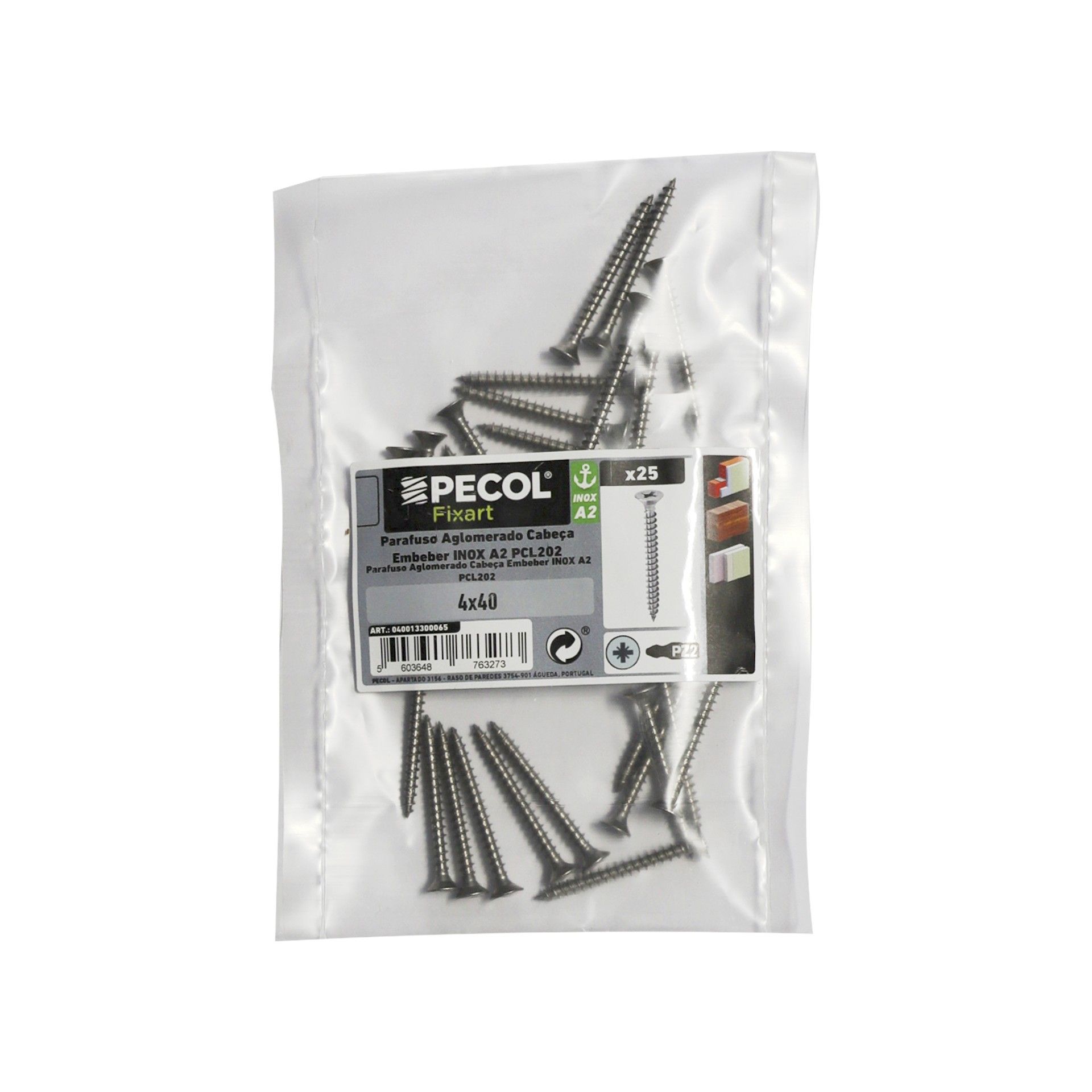 Parafuso Aglomerado Cabeça Embutir Pz Inox 4x40 25un