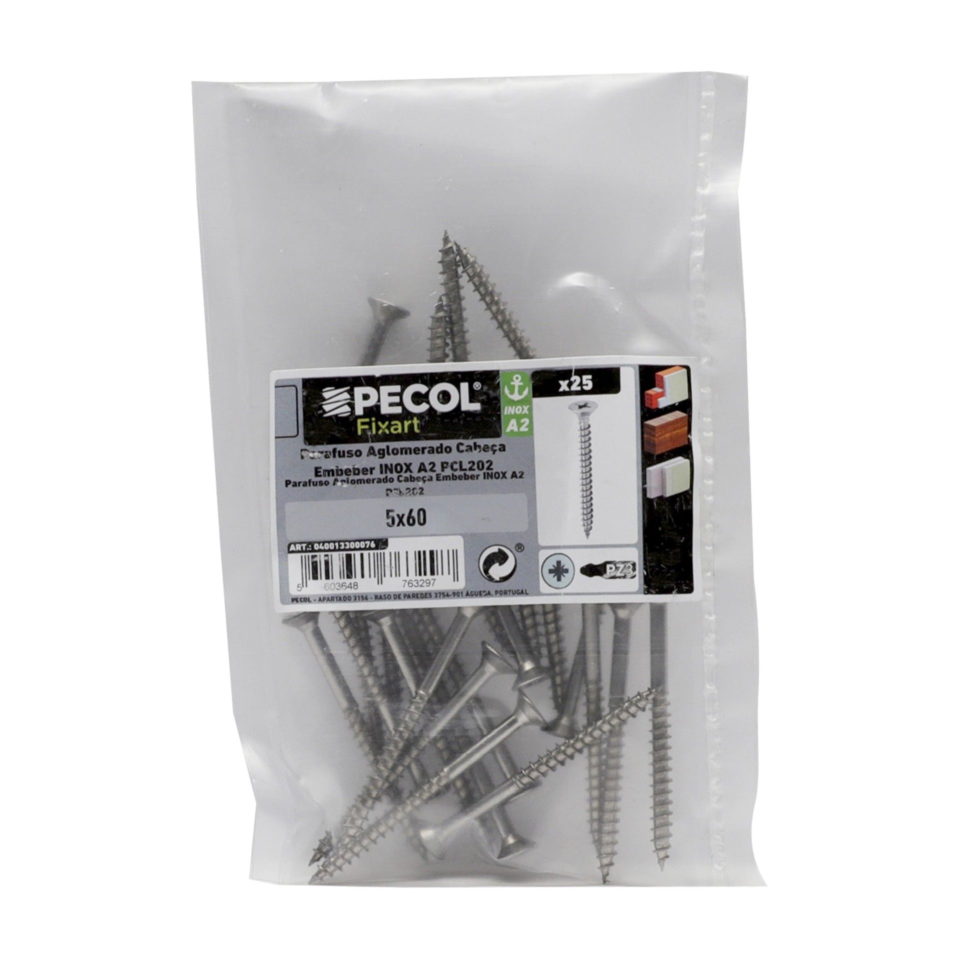 Parafuso Aglomerado cabeça Embeber Pz Inox 5x60 25un