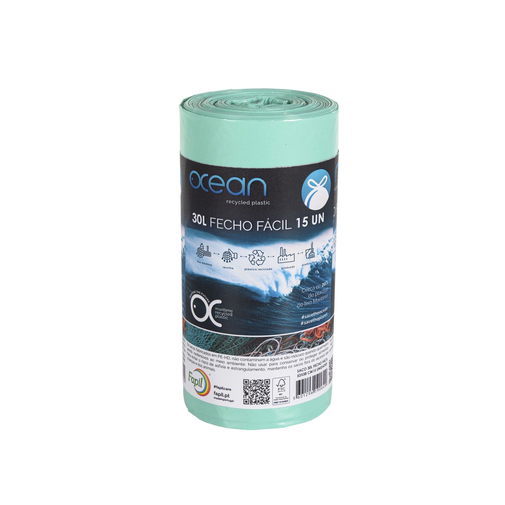 Sacos Lixo Ocean 30l Fecho Fácil 15un