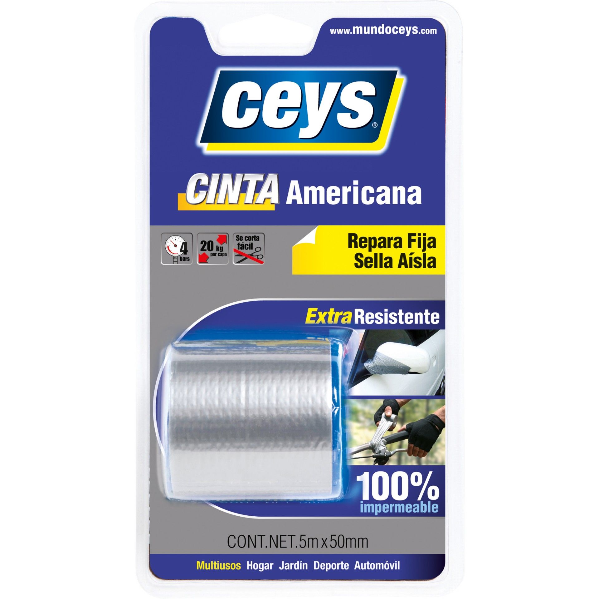 Fita Multiusos Tack Ceys 50mmx5m Cinza