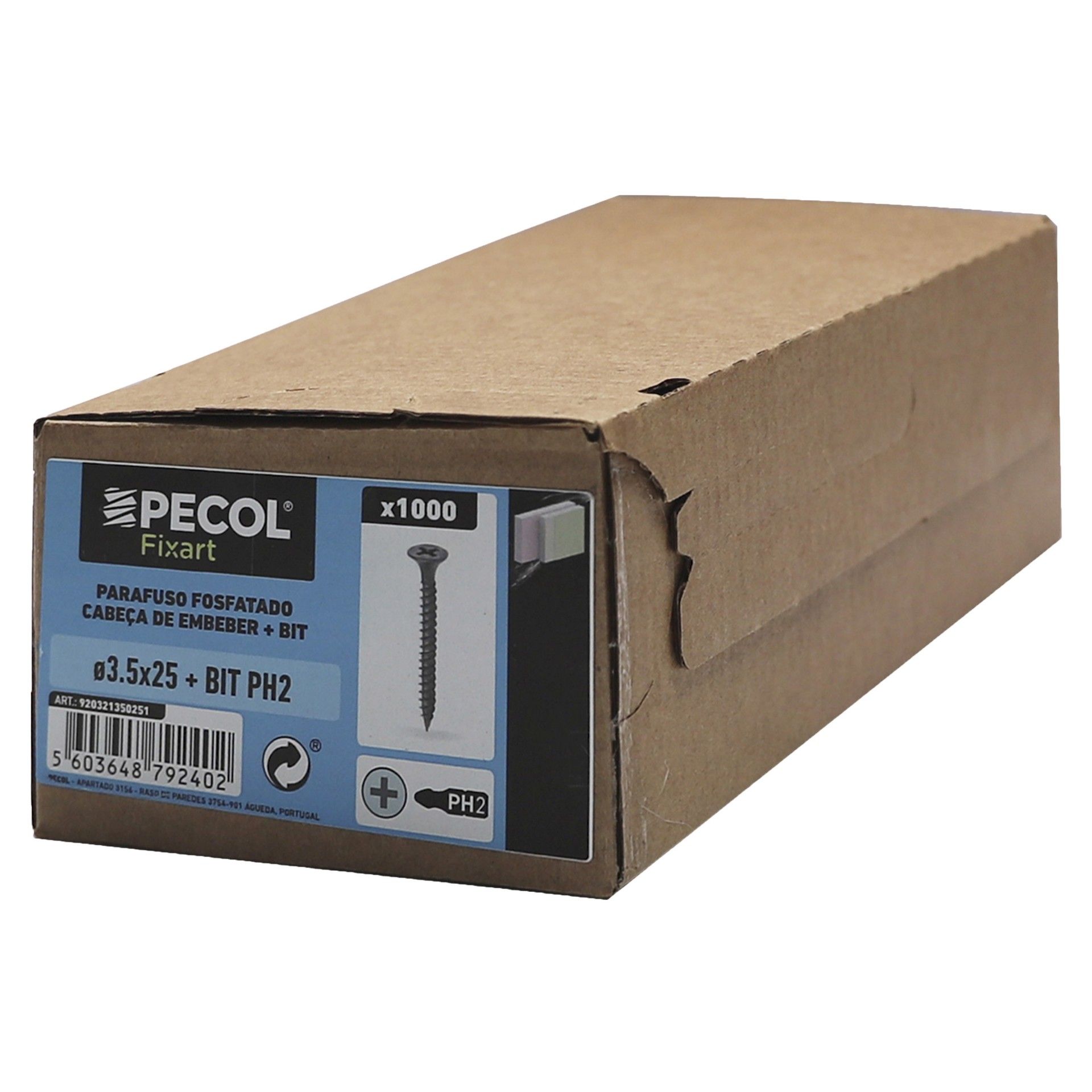 Parafuso Cabeça Embeber Ph Aço Fost 3,5x25 C/Bit 1000un