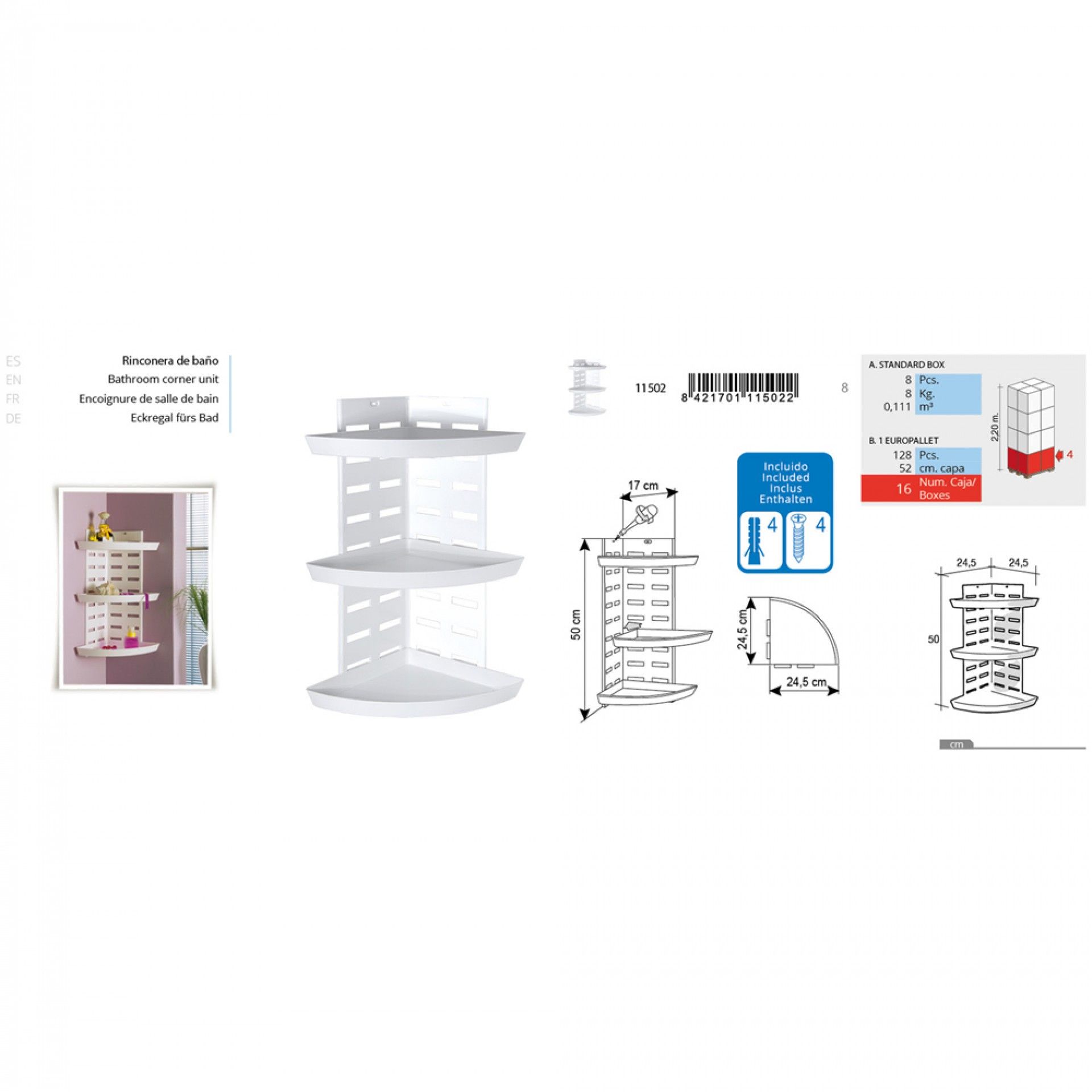 Prateleira Canto 24.5x24.5x50cm Branco