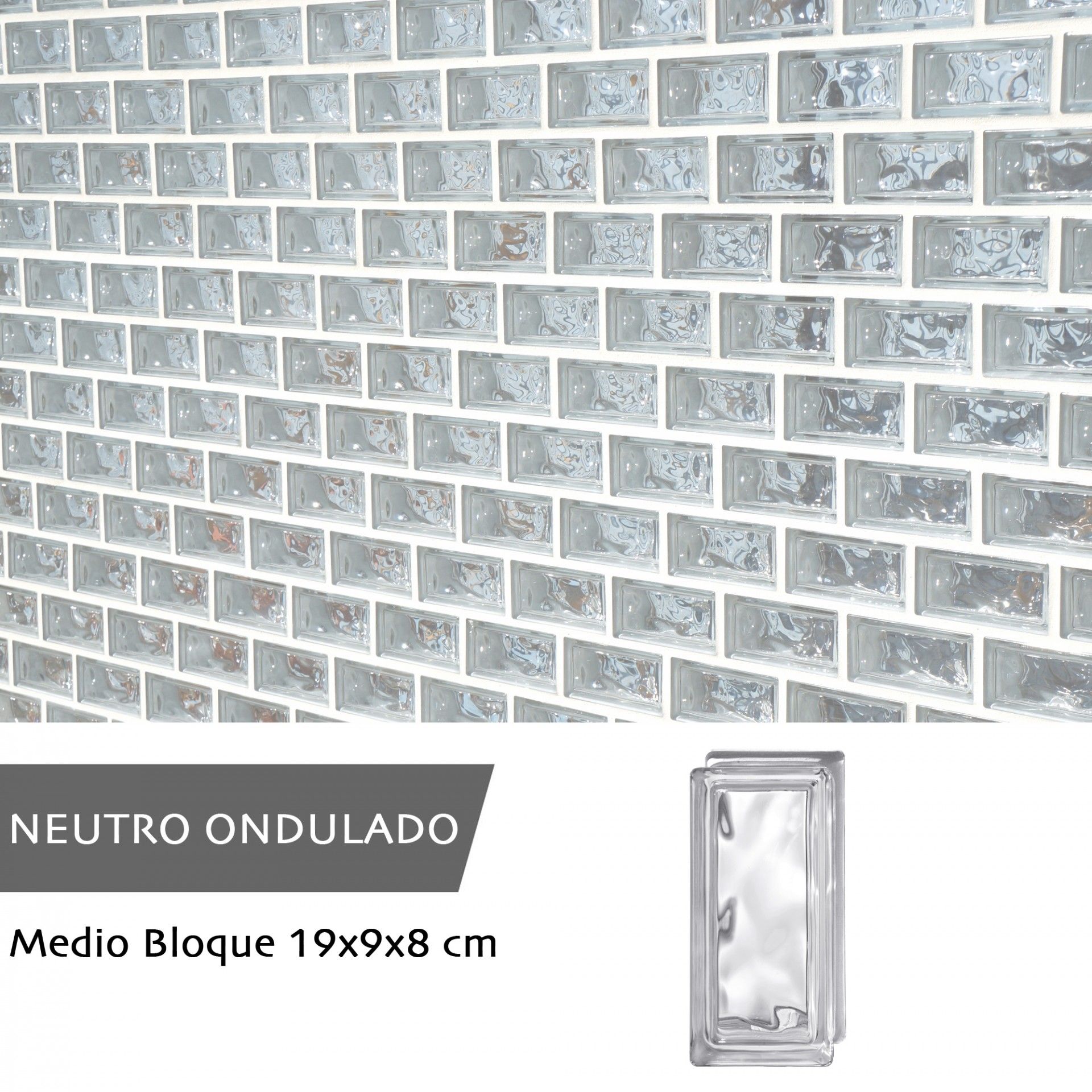 1/2 Tijolo Vidro Transparente Ondulado 19x9x8cm