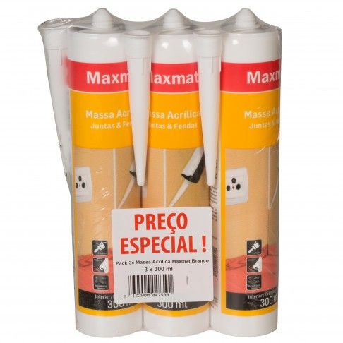 Pack 3 Massa Acrilica Maxmat Branco 300ml Pack 3 Massa Acrilica Maxmat Branco 300ml