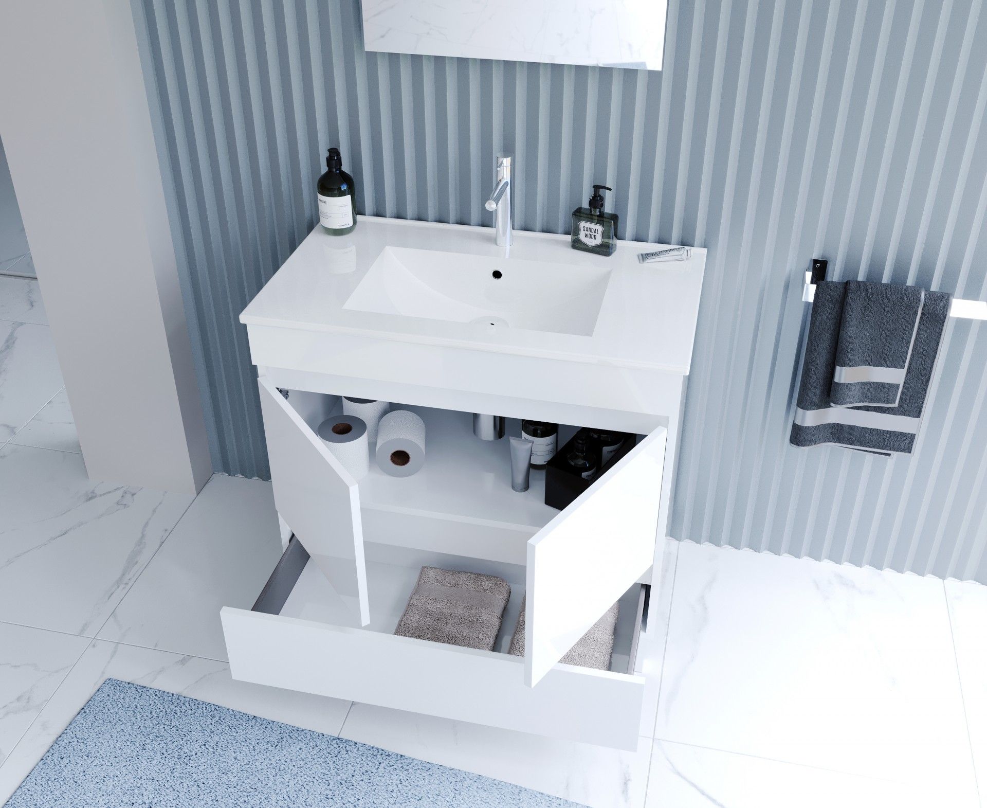 CONJUNTO VALENCIA 80CM MOVEL+LAVATORIO BRANCO